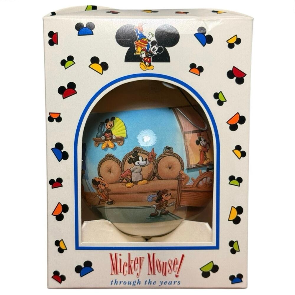 VTG 1993 Disney Store Mickey Mouse Through the Years Glass Ball Ornament Box